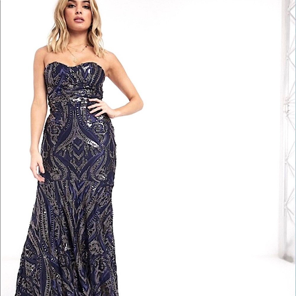 Bandeau Sequin Fishtail Maxi Dress